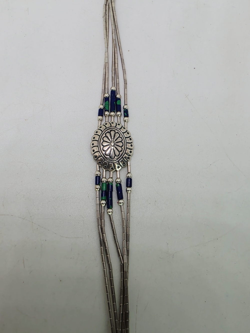 Vintage QT Liquid Sterling Silver SW Turquoise Bead 5 Strand Concho Southwest 7"